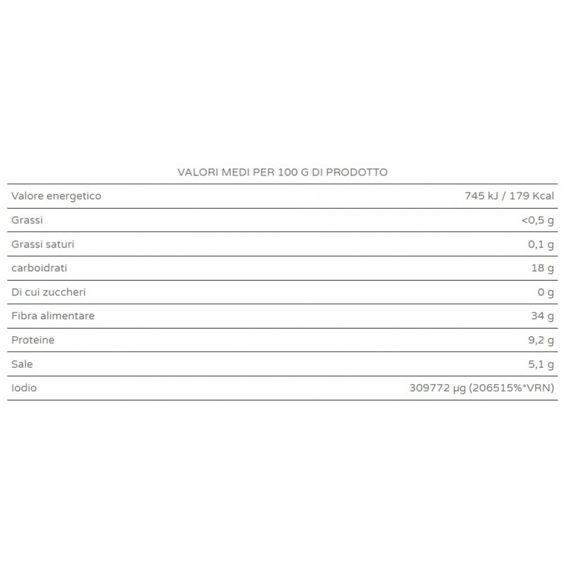 Valori nutrizionali Alghe Kombu di Galizia in foglia disidratate (25g) - BIO