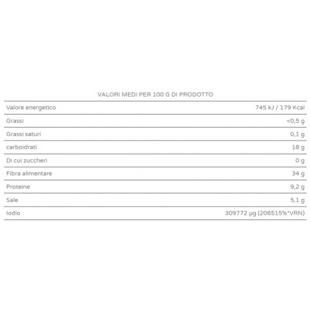 Valori nutrizionali Alghe Kombu di Galizia in foglia disidratate (25g) - BIO