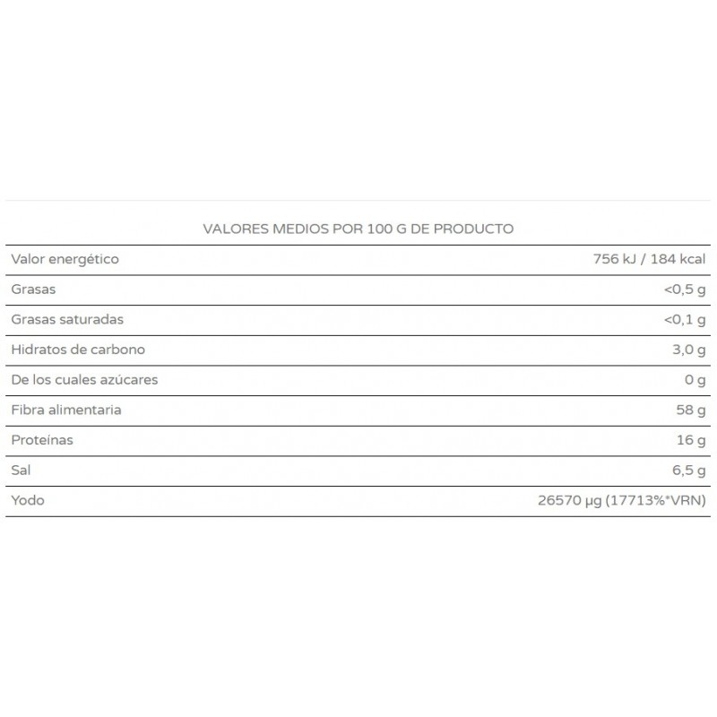 Valori nutrizionali Alghe Muschio di mare di Galizia in foglia disidratate (25g) - BIO