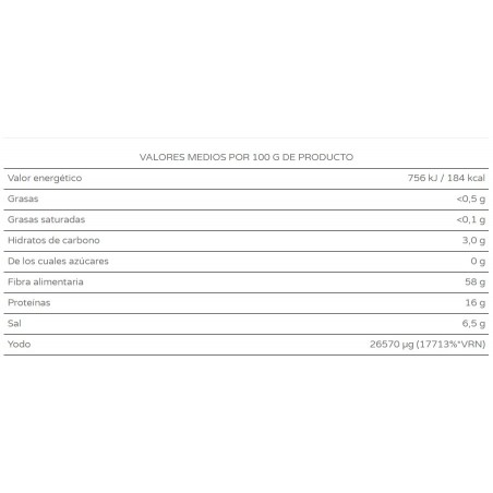 Valori nutrizionali Alghe Muschio di mare di Galizia in foglia disidratate (25g) - BIO