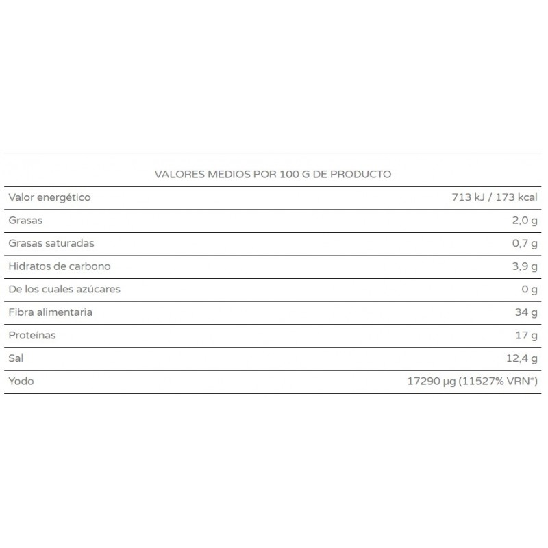 Valori nutrizionali Alghe Wakame in foglia disidratate (50g) - BIO