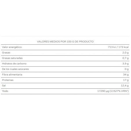 Valori nutrizionali Alghe Wakame in foglia disidratate (50g) - BIO
