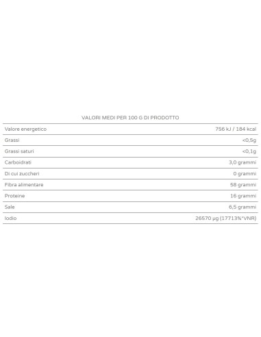 Valori nutrizionali Alghe Muschio di mare (Mastocarpus st.) disidratate in foglia (100g) BIO