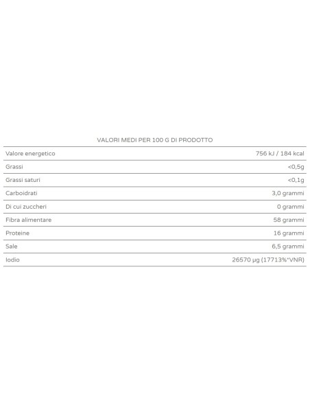 Valori nutrizionali Alghe Muschio di mare (Mastocarpus st.) disidratate in foglia (100g) BIO