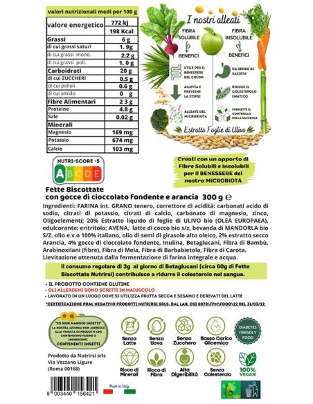 Fette Biscottate a Basso Carico Glicemico - GOCCE CIOCCOLATO (300g) - Nutrirsi