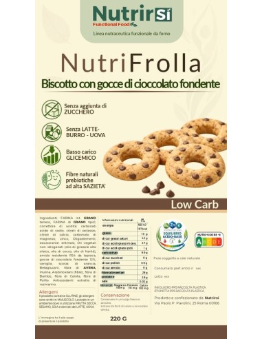 Biscotti low carb NutriFrolla con gocce di cioccolato fondente Nutrirsi