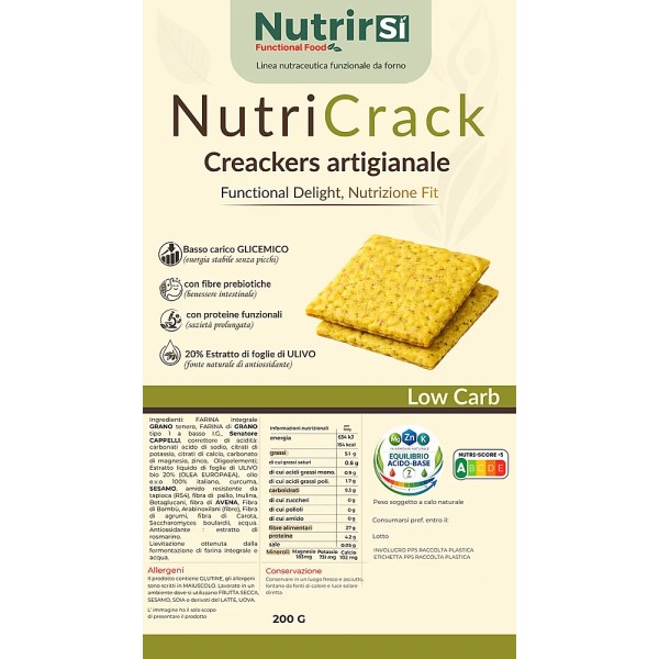 Etichetta e valori nutrizionali dei crackers NutriCrack 200 g